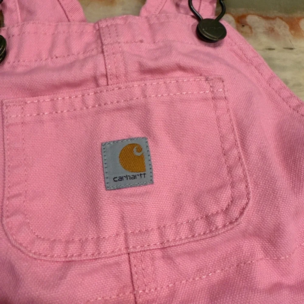 Carhartt Kids Canvas Bib Overalls Pink Adjustable Straps Classic Loose Size 2T - Picture 2 of 5